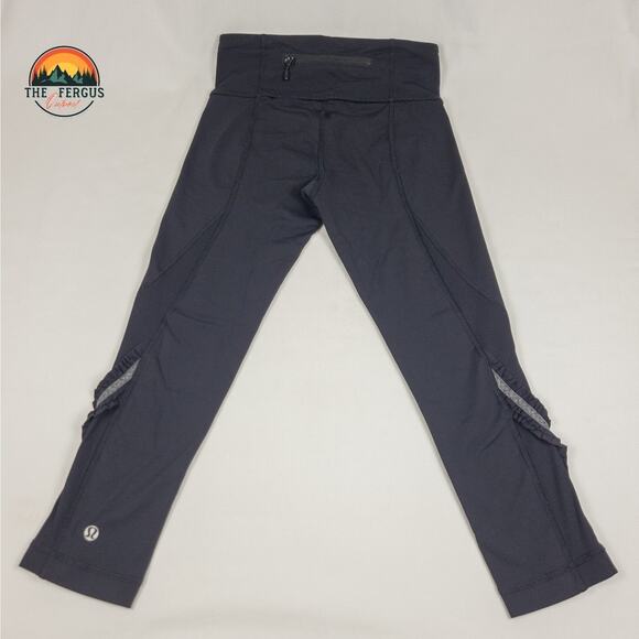 Lululemon Ruffle Reflective Stripe Black leggings Yoga Dance Gym Lounge Size 2 - Picture 3 of 9